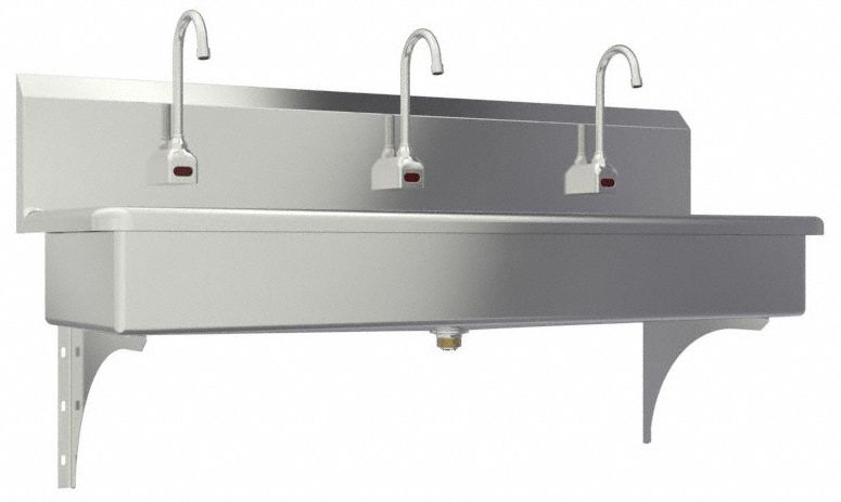 Wash Station: 3 Stations, 8 in Bowl Dp, 57 in Bowl Lg, 16 1/2 in Bowl Wd, Faucet Included