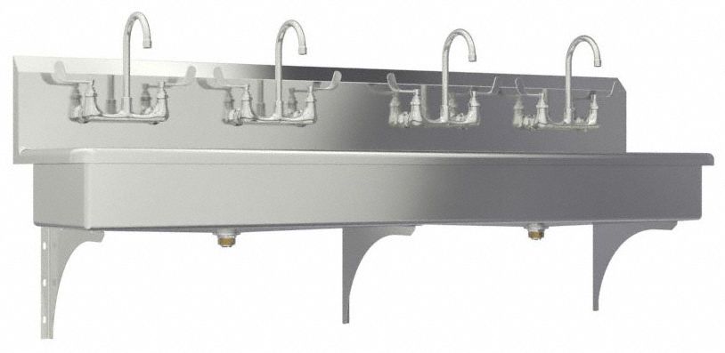 Wash Station: 4 Stations, 8 in Bowl Dp, 77 in Bowl Lg, 16 1/2 in Bowl Wd, Faucet Included