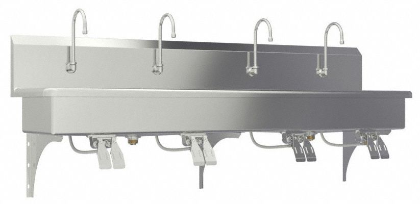 Wash Station: 4 Stations, 8 in Bowl Dp, 77 in Bowl Lg, 16 1/2 in Bowl Wd, Faucet Included