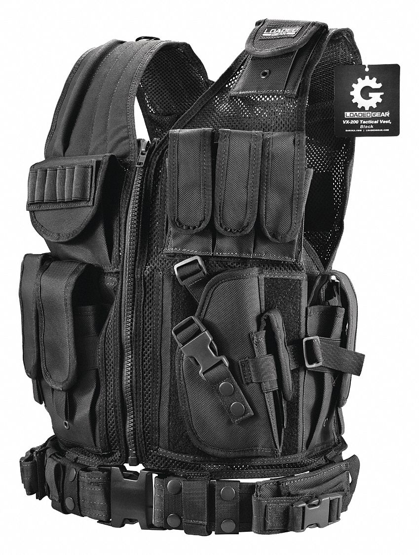 BARSKA Tactical Vest, Nylon, Black 48TJ97BI12018 Grainger