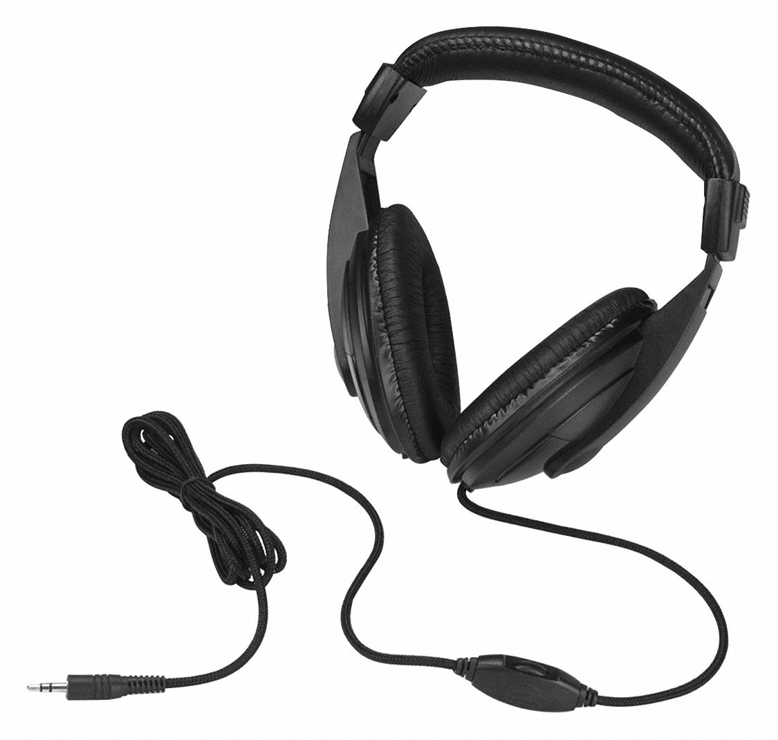 METAL DETECTOR HEADPHONES, WITH BAND, ADJUSTABLE PADDED HEADBAND/EAR CUSHIONS, WIRED, BLACK, 6½ FT L CORD