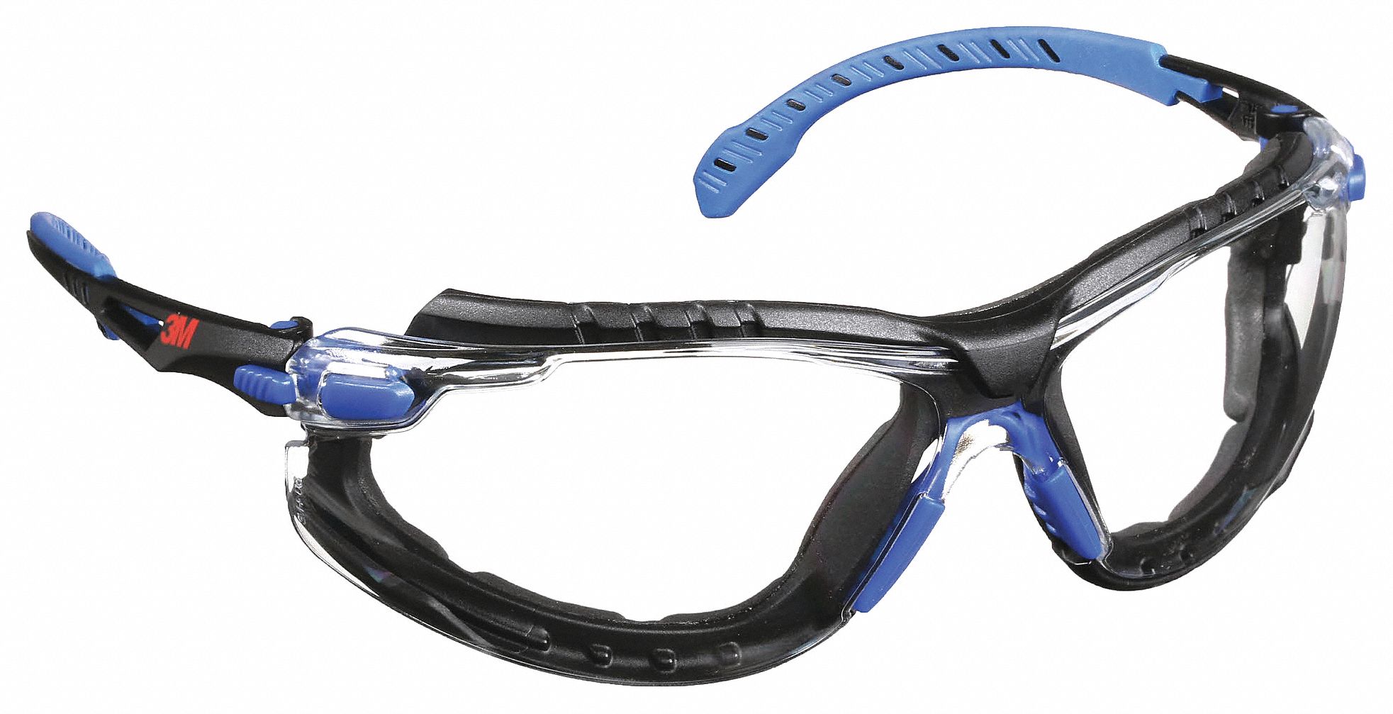 LUNETTES DE SÉCURITÉ AVEC JOINT/SANGLE, DEMI-MONTURE, ENVELOPPANTES, PLASTIQUE/PC, ANTIBUÉE, NOIR/BLEU/TRNSP