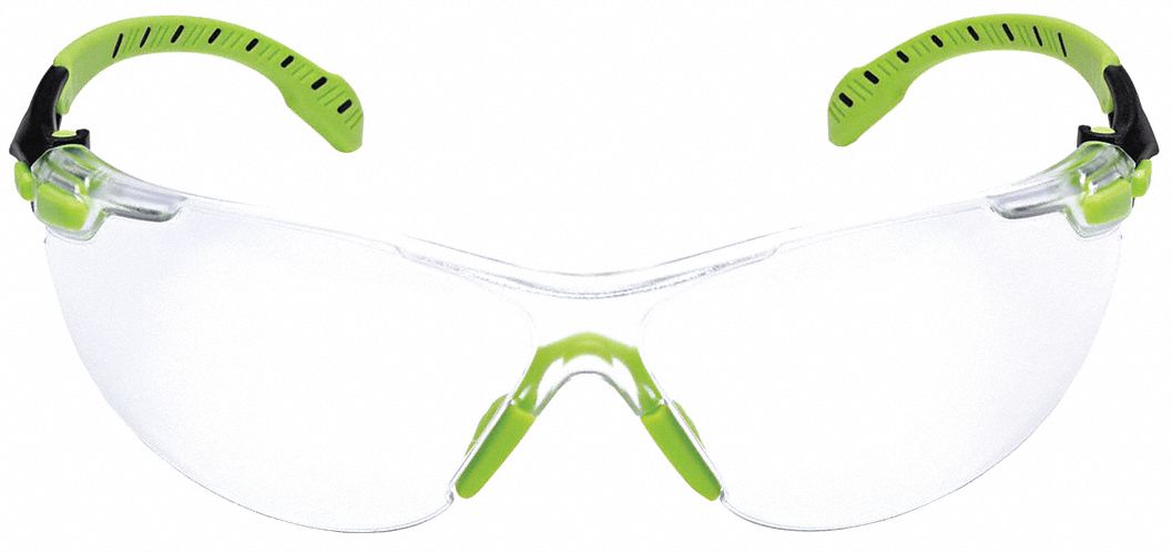 Safety Glasses: Clear Lens, Frameless, Scotchgard™ Anti-Fog, Black/Green Frame