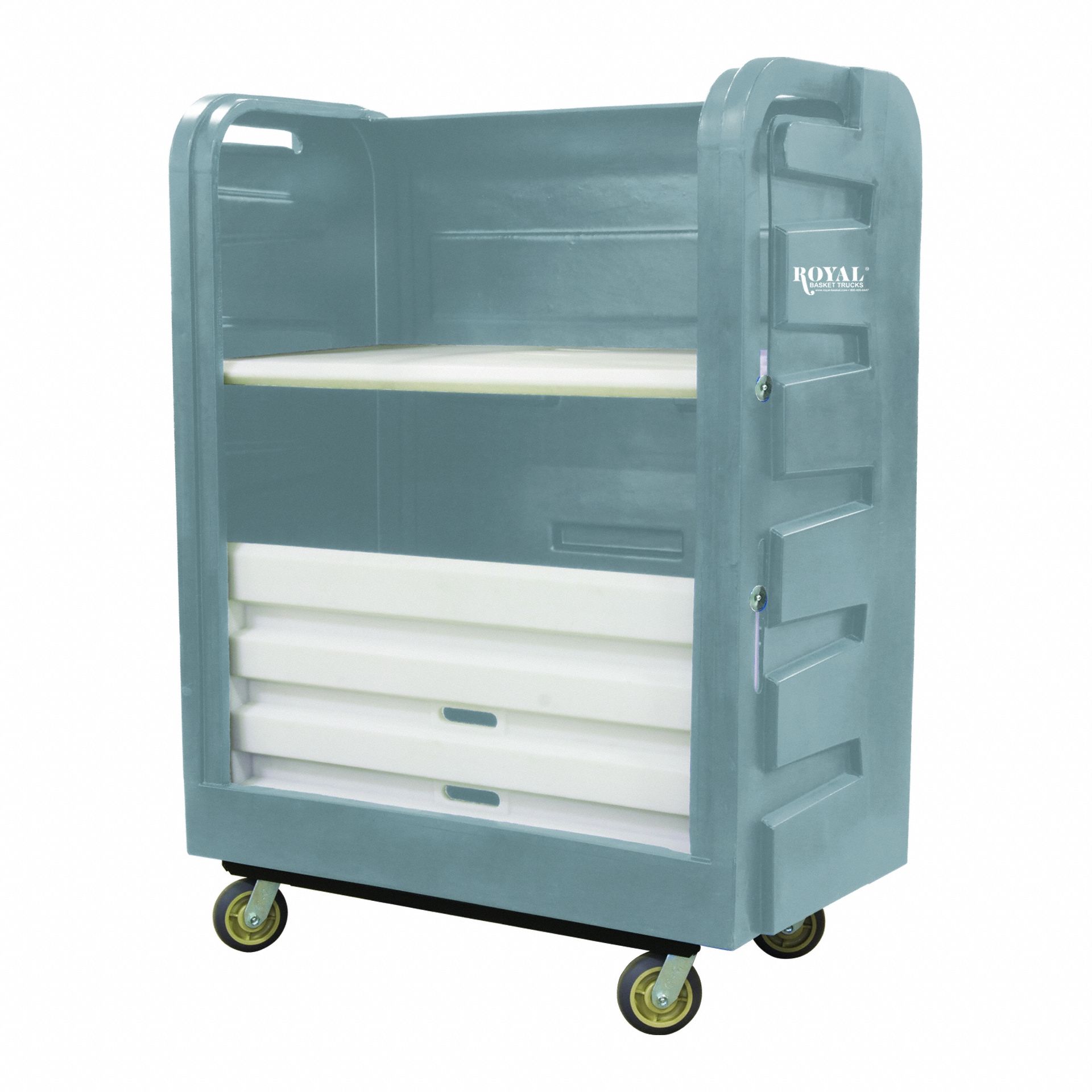 Linen Cart: Gray, (2) Rigid/(2) Swivel, 50 1/2 in Overall Lg, 145 lb Wt Capacity