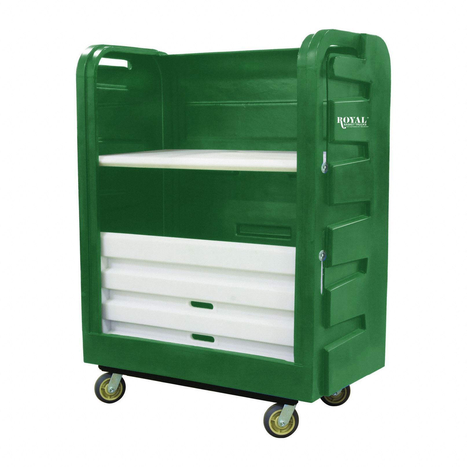 Linen Cart: Green, (2) Rigid/(2) Swivel, 50 1/2 in Overall Lg, 1 Compartments