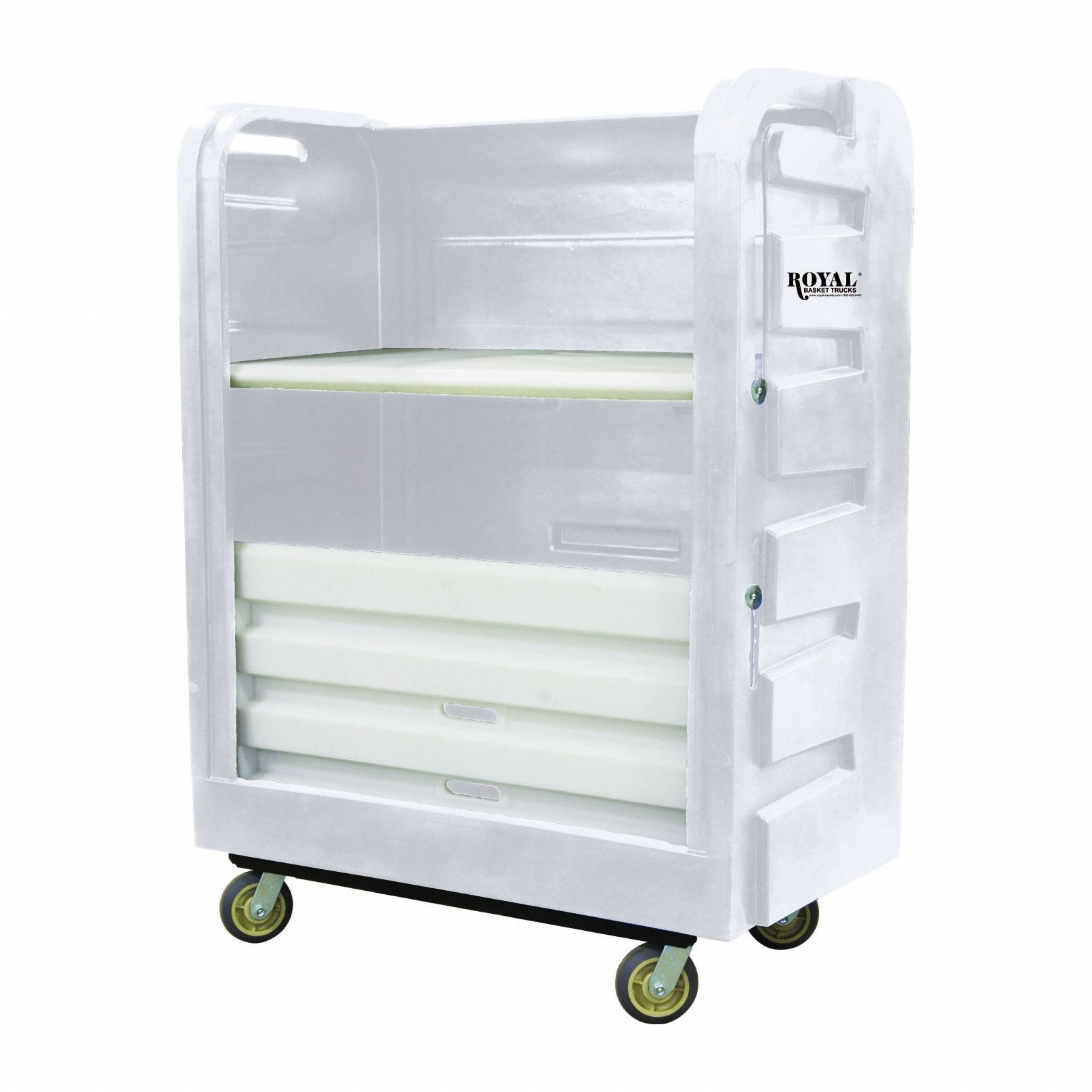 Linen Cart: White, (2) Rigid/(2) Swivel, 50 1/2 in Overall Lg, 1 Compartments
