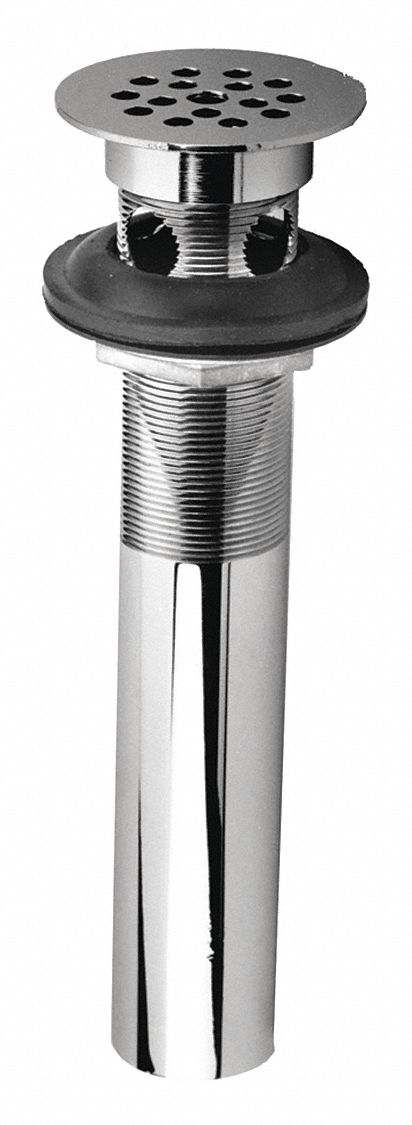 Strainer Drain Assembly: 2 in Overall Dia, 1 1/4 in Pipe Dia, Brass, Chrome