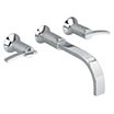 Low-Arc-Spout Dual-Lever-Handle Three-Hole Widespread Wall-Mount Bathroom Faucets image