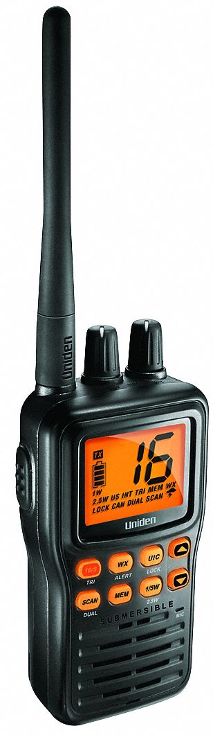 Handheld Two Way Radios: VHF, Analog, 5 W, 51 Channels, Alphanumeric, IPX7, Black, MHS75, FCC