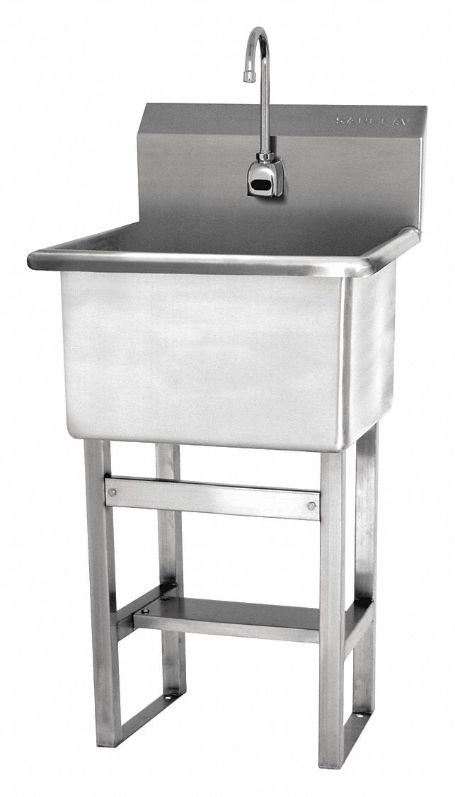 Utility Sink: 1 Bowls, Stainless Steel, 45 1/2 in Overall Ht, 27 1/2 in Overall Lg, Sensor