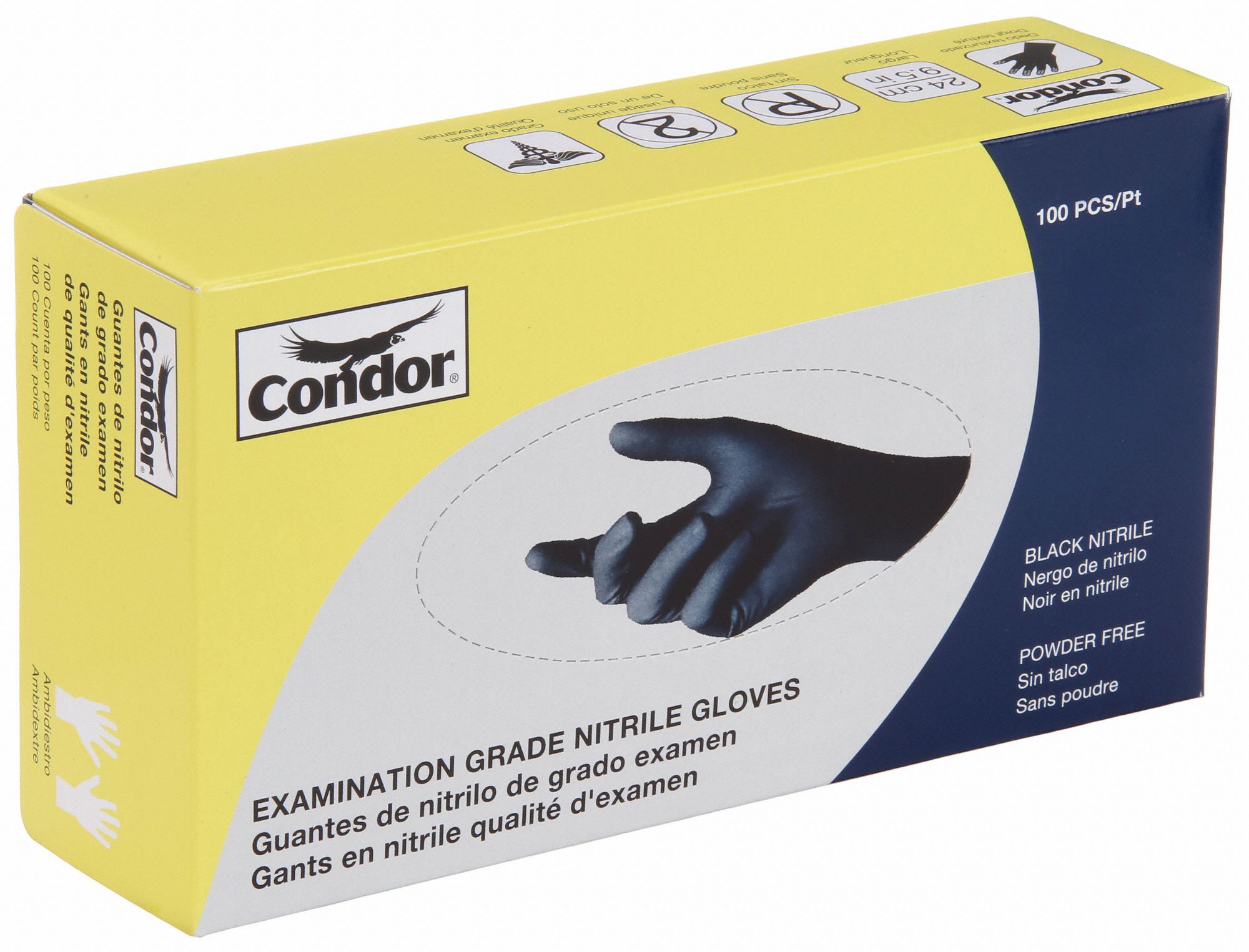 CONDOR Disposable Gloves Gen Purpose/MedicalGrade, 3 mil, PowderFree