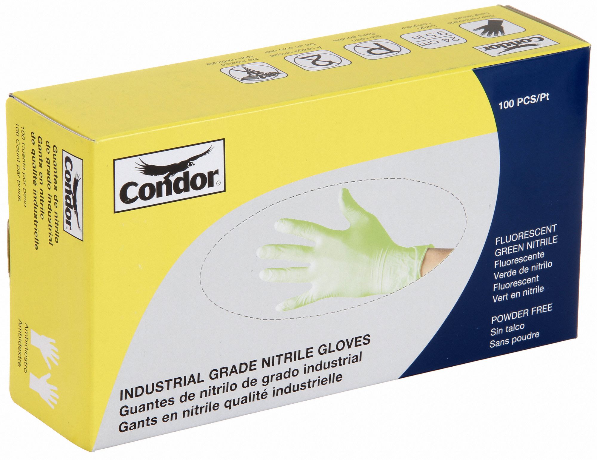 CONDOR Nitrile, Disposable Gloves, M, Powder-Free, 3.5 mil Palm ...
