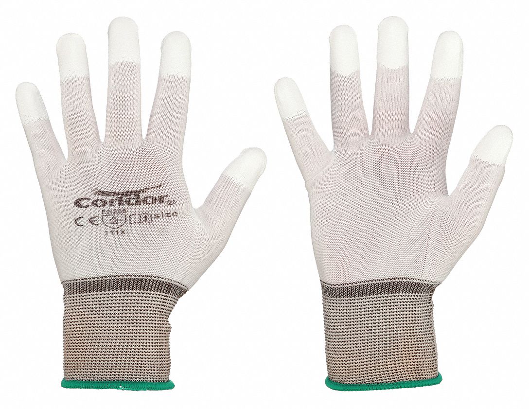 CONDOR Coated Gloves: S ( 7 ), Smooth, Polyurethane, Fingertips, Dipped,  ANSI Abrasion Level 1, 1 PR