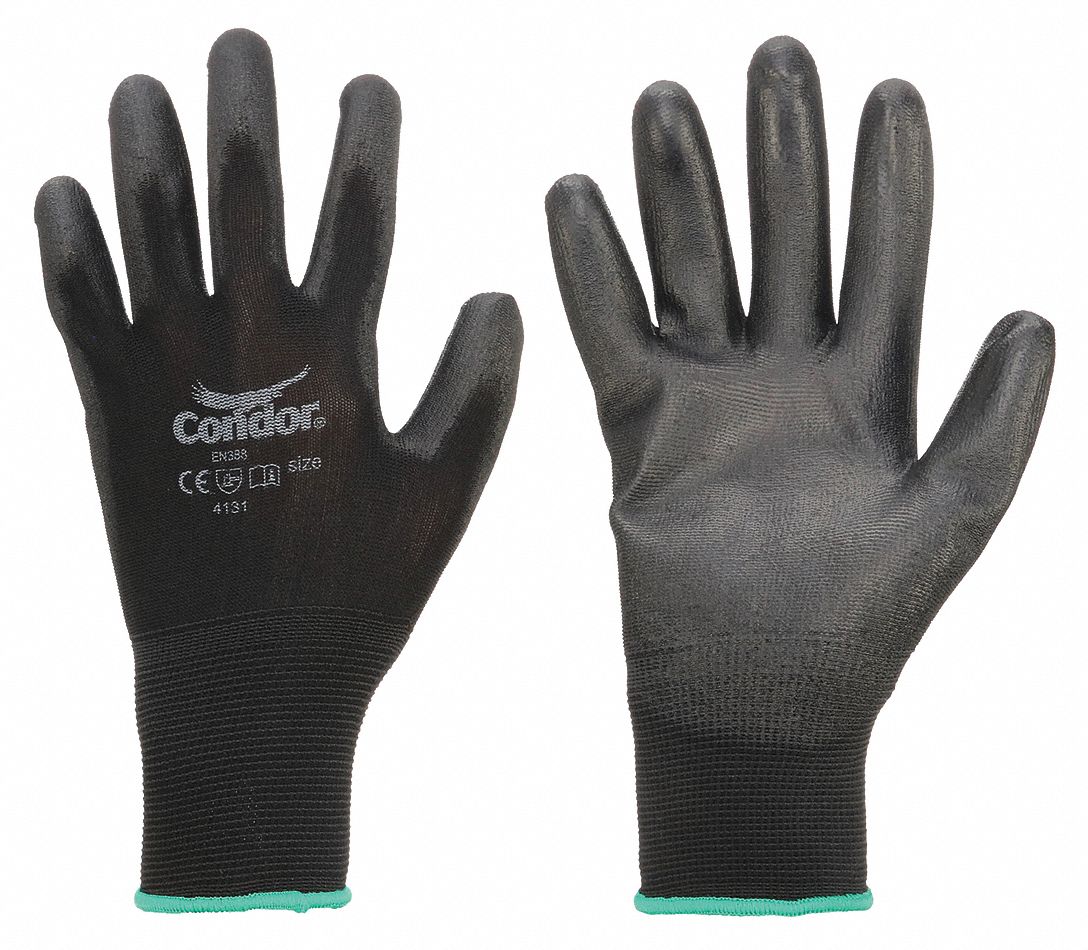 COATED GLVS,PUR,NYLON,S,BLK,PR