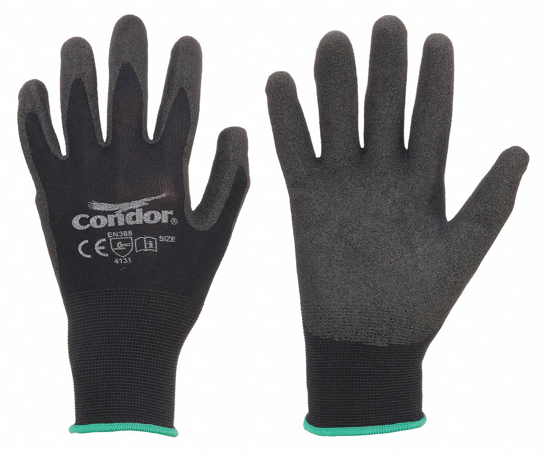 COATED GLOVES, S (7), FOAM, PVC, DIPPED PALM, ANSI ABRASION LEVEL 4, NYLON, 15 GA