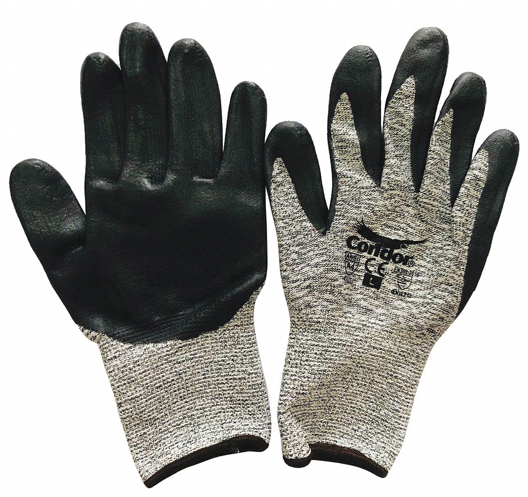 COATED GLOVES, L (9), ANSI CUT LEVEL A4, DIPPED PALM, NITRILE, HPPE, 10 GA, FOAM