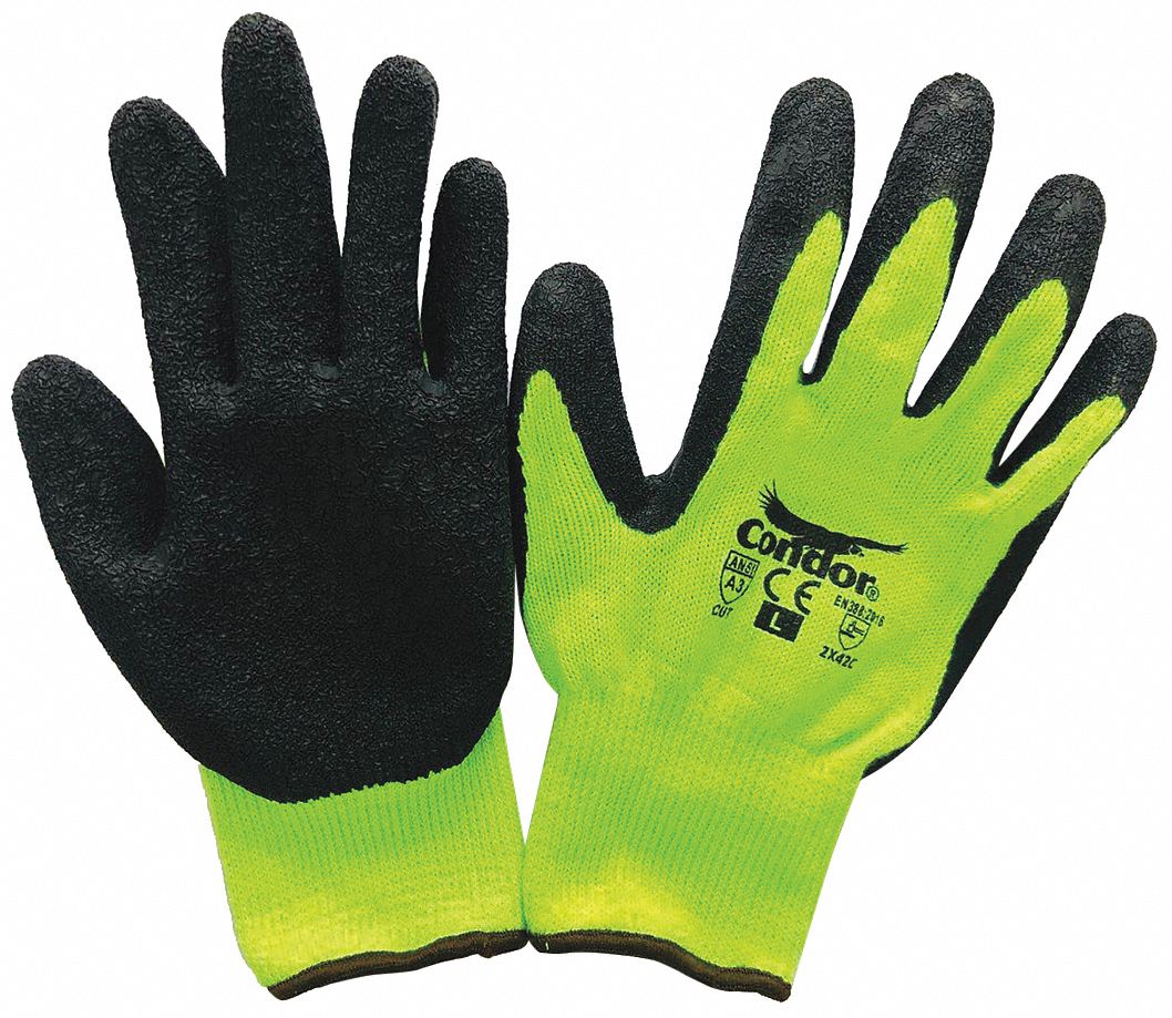 COATED GLOVES, S (7), ANSI CUT LEVEL A3, DIPPED PALM, LATEX, ROUGH, YELLOW