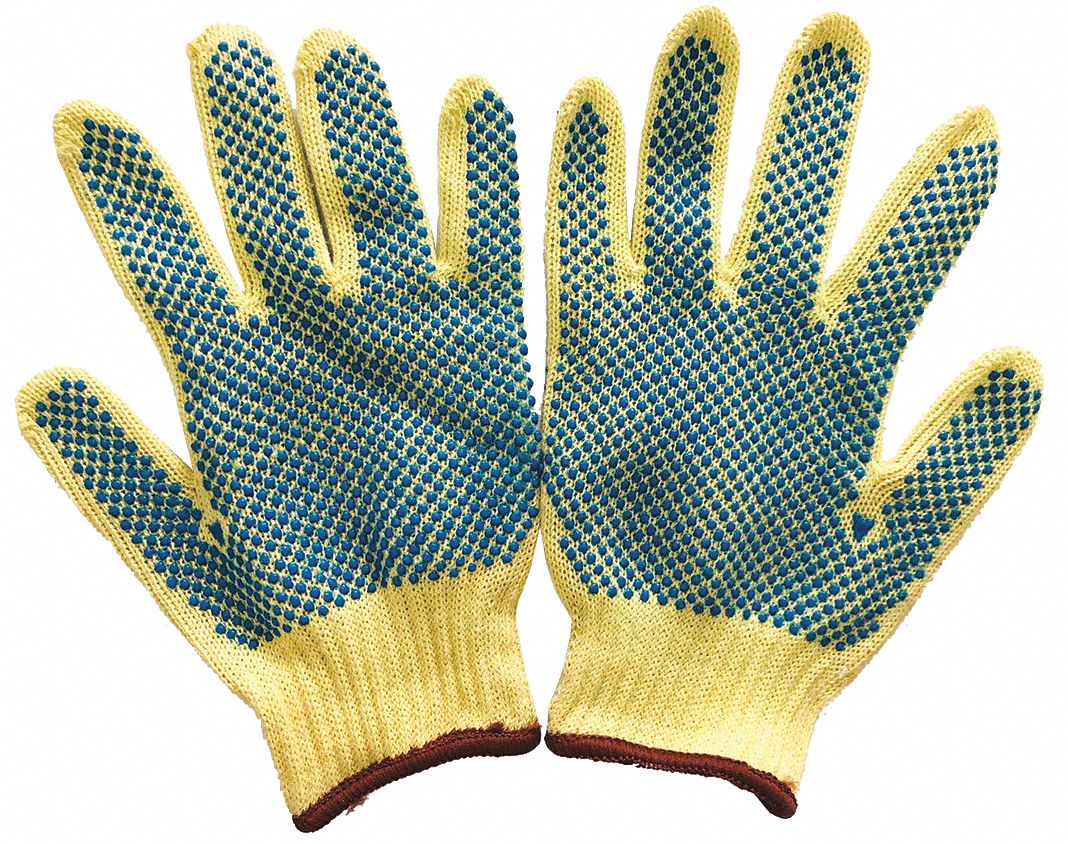 COATED GLOVES, 2XL (11), ANSI CUT LEVEL A4 DOTTED, PVC, KEVLAR, 7 GA,