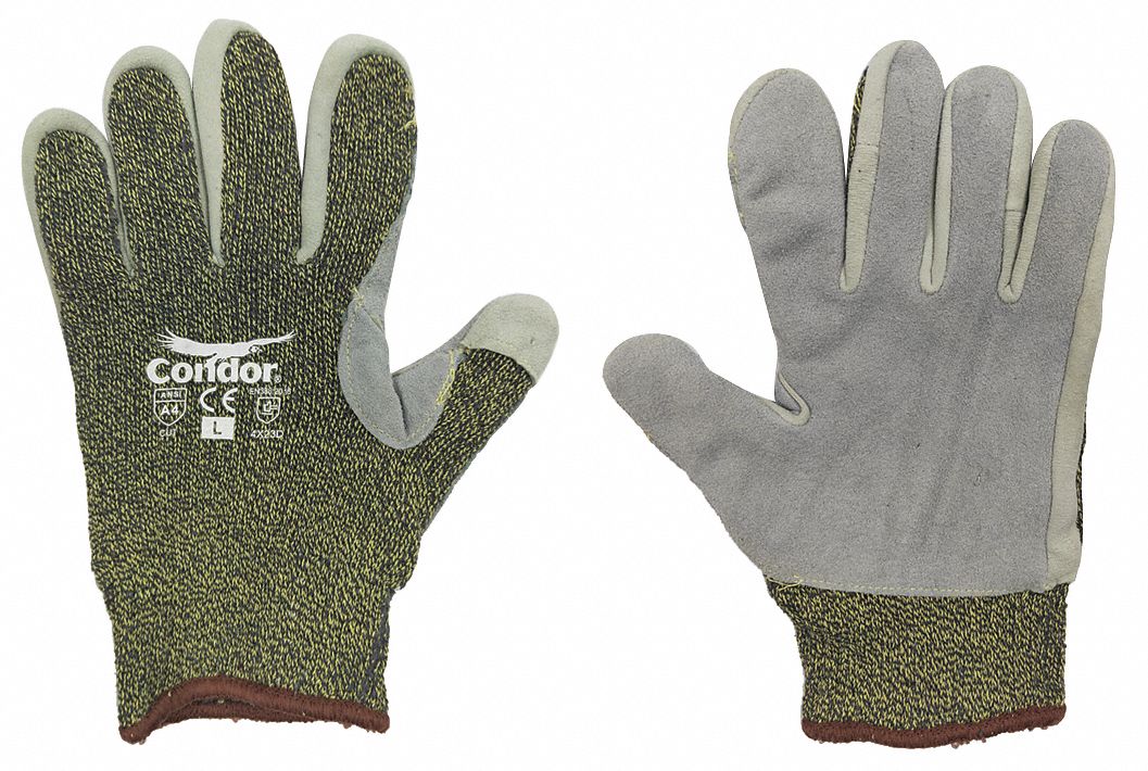 GANTS EN CUIR,2TG(11),GANT EN TRICOT PAUME EN CUIR,PEAU DE VACHE,NIVEAU DE RÉSISTANCE AUX COUPURES A4