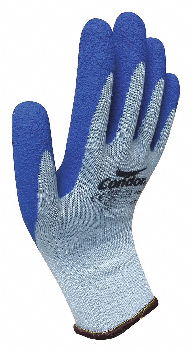 CONDOR Coated Gloves L ( 9 ), Rough, Latex, Palm, Dipped, ANSI