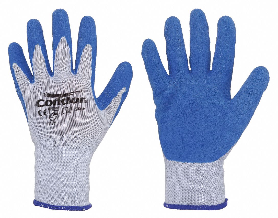 COATED GLOVES, 2XL (11), ROUGH, LATEX, DIPPED PALM, ANSI ABRASION LEVEL 3, 10 GA