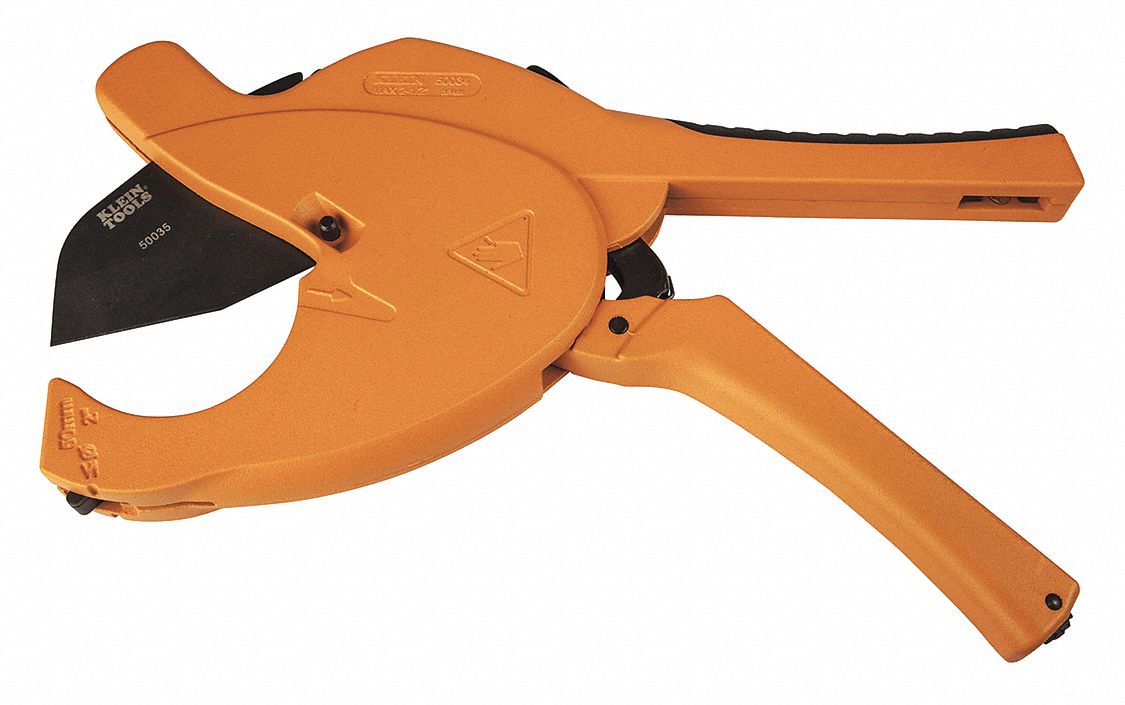 KLEIN TOOLS, 11/16 in 2 1/2 in OD Cutting Capacity, Ratcheting, Pipe