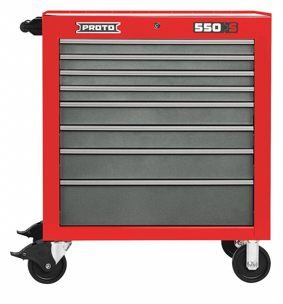 Rolling Tool Cabinet: Red / Gray Drawer, 34 in W x 25 1/4 in D x 41 in H, 8 Drawers