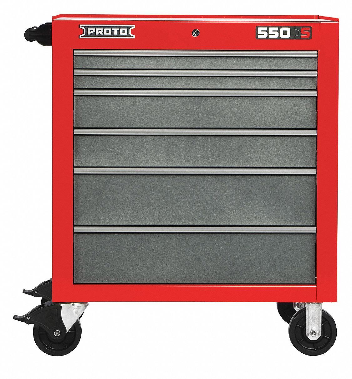 Rolling Tool Cabinet: Red / Gray Drawer, 34 in W x 25 1/4 in D x 41 in H, 6 Drawers