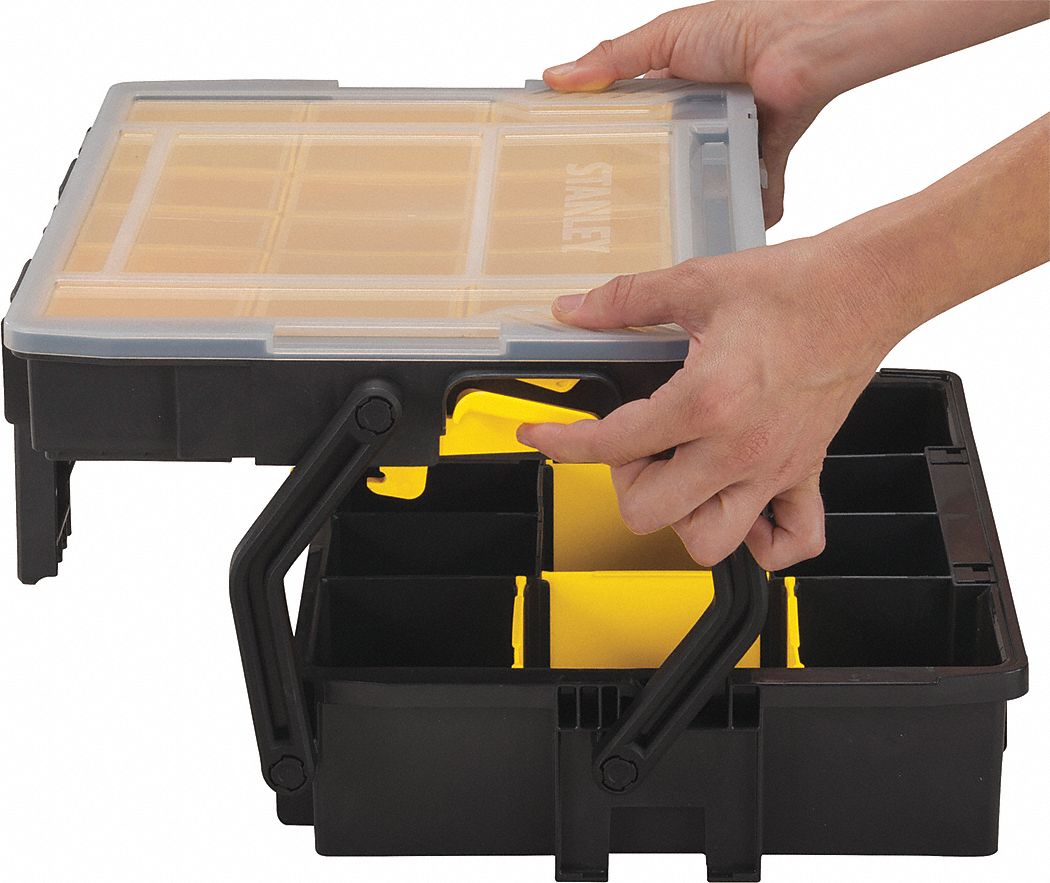 COMPARTMENT BOX, 15¾ IN X 11⅞ IN X 5⅜ IN, BLACK, 12 COMPARTMENTS, 4 ADJUSTABLE DIVIDERS