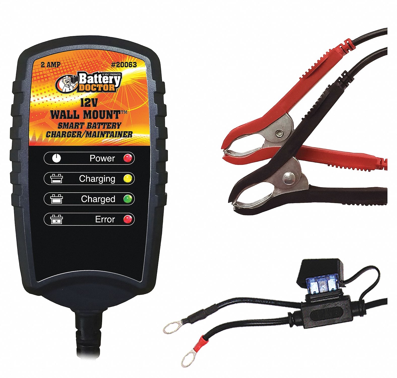BATTERY CHARGER AND MAINTAINER, AUTOMOTIVE, SMART, 12 FT CABLE L, 12V 2 A