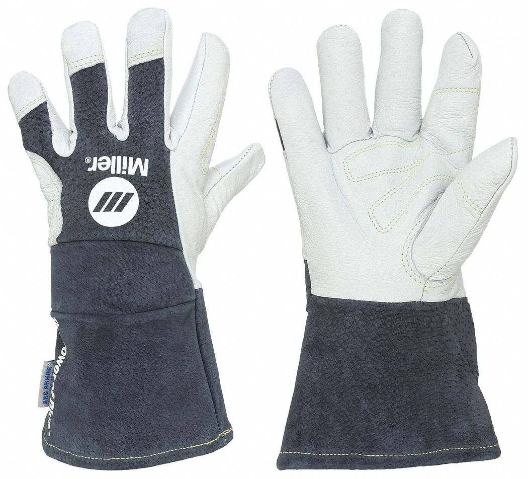 WELDING GLOVES, KEYSTONE THUMB, GAUNTLET CUFF, BLACK PIGSKIN, STICK