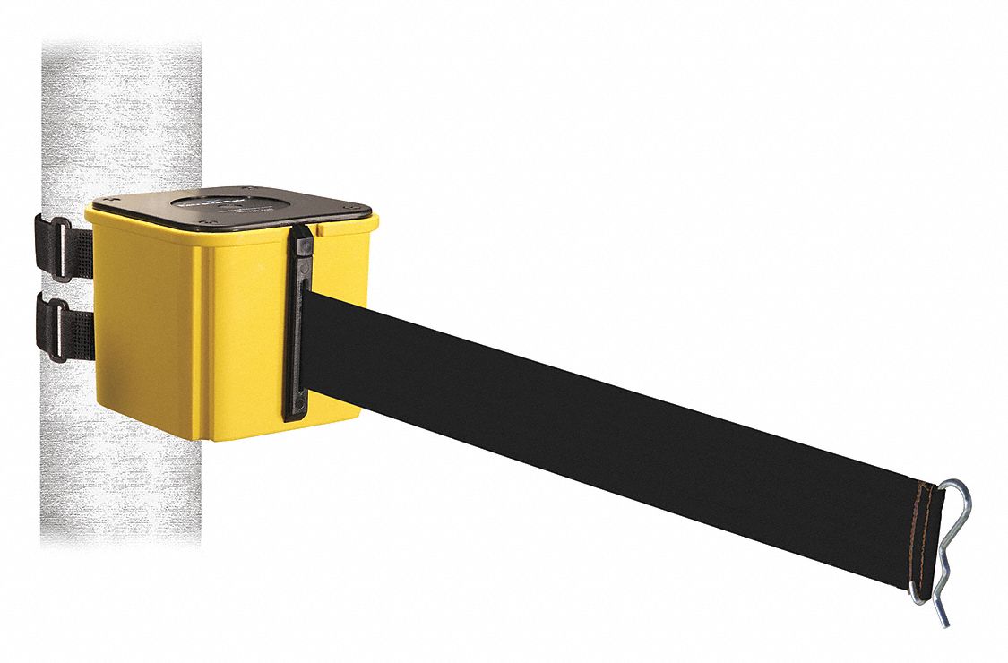 RETRACTABELT, Black, Yellow, Retractable Belt Barrier 48VY20WH412YW20BKV Grainger