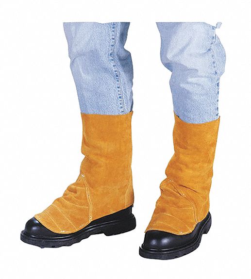 Lth Spats W/: Std, Cowhide, 7 in Overall Lg, Hook-and-Loop, Brown, Universal, 1 PR