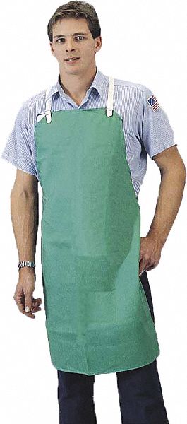 Welding Apron: Bib Apron, 36 in Lg, Green, Cotton, 9 oz Fabric Wt, Adj Strap, 24 in Wd