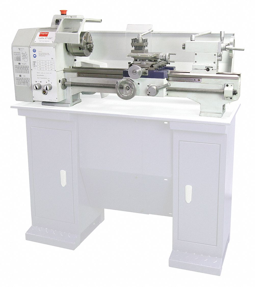 Lathe: 9 in x 19 5/8 in, 1 hp, 115V AC