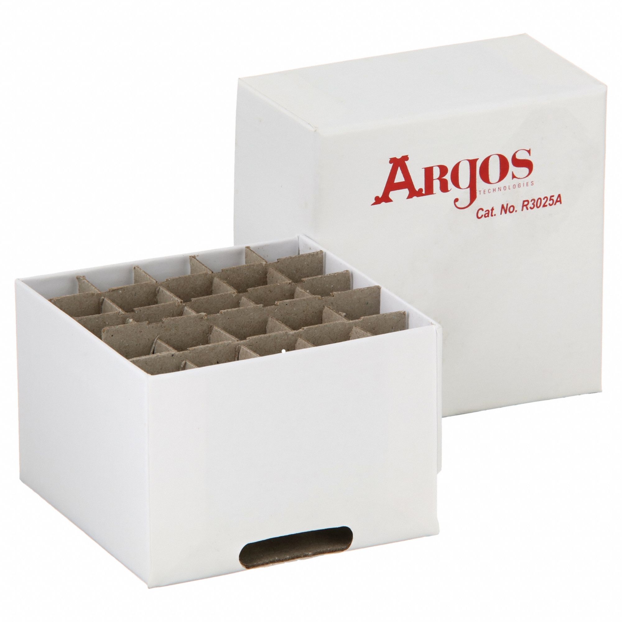 Freezer Box: 3 in Overall Lg, 3 in Overall Wd, Cardboard, (25) Cell Dividers