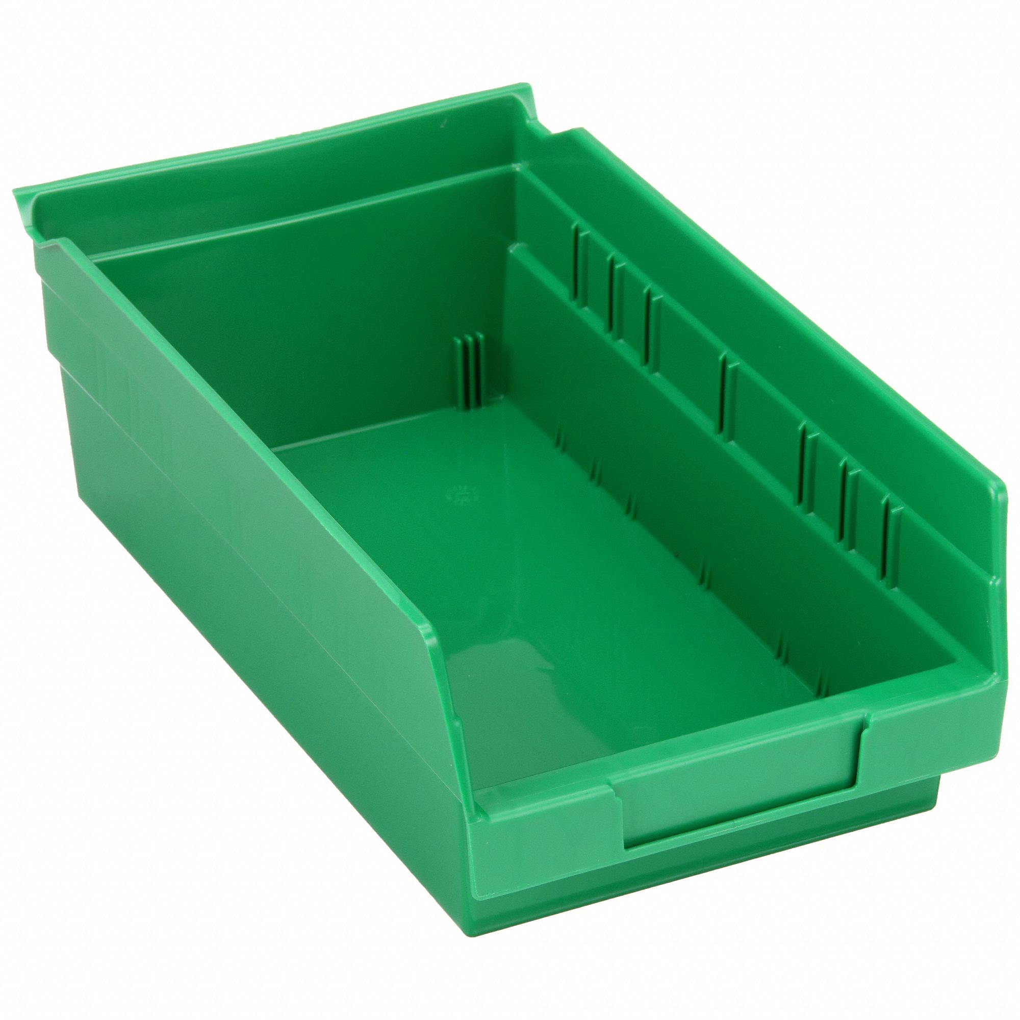 Shelf Bin: 11 5/8 in Overall Lg, 6 5/8 in x 4 in, Green, Nesting Capable