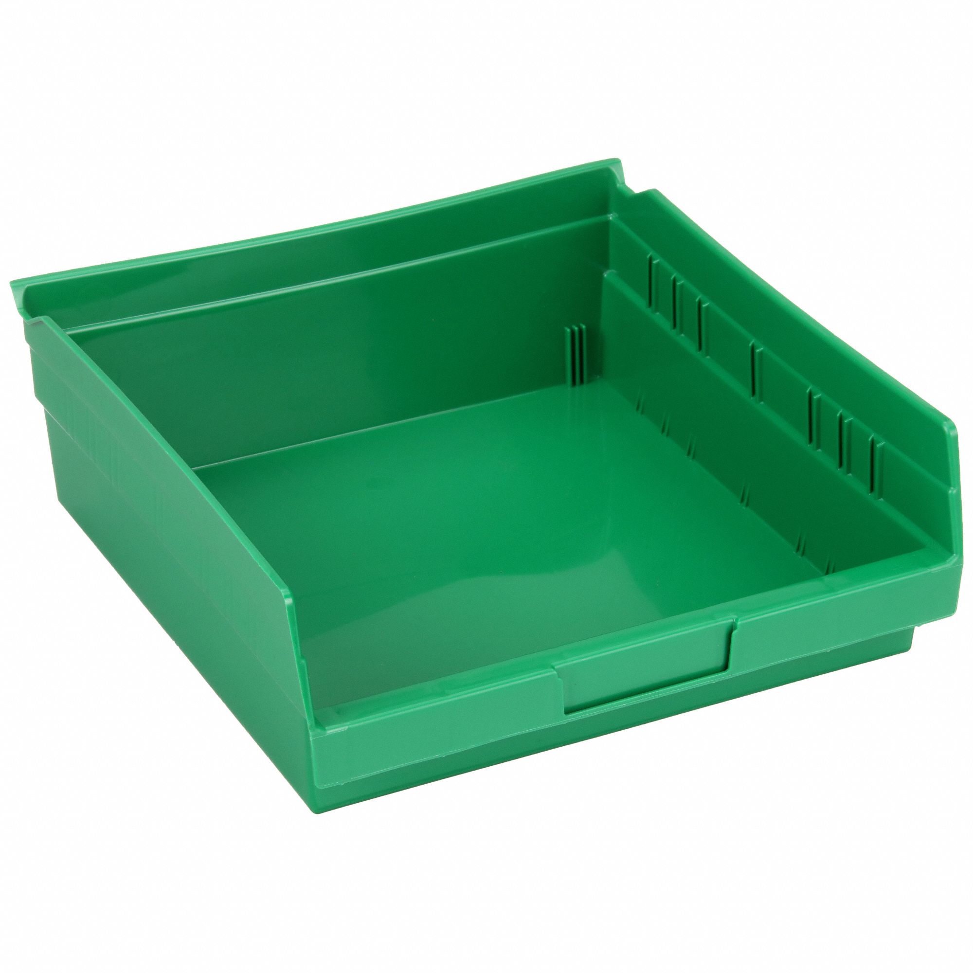 Shelf Bin: 11 5/8 in Overall Lg, 11 1/8 in x 4 in, Green, Nesting Capable