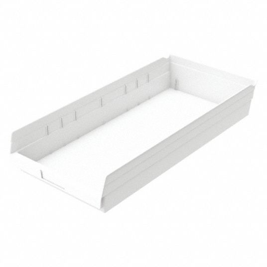 GRAINGER APPROVED Shelf Bin, White, 4 inH x 23 5/8 inL x 11 1/8 inW