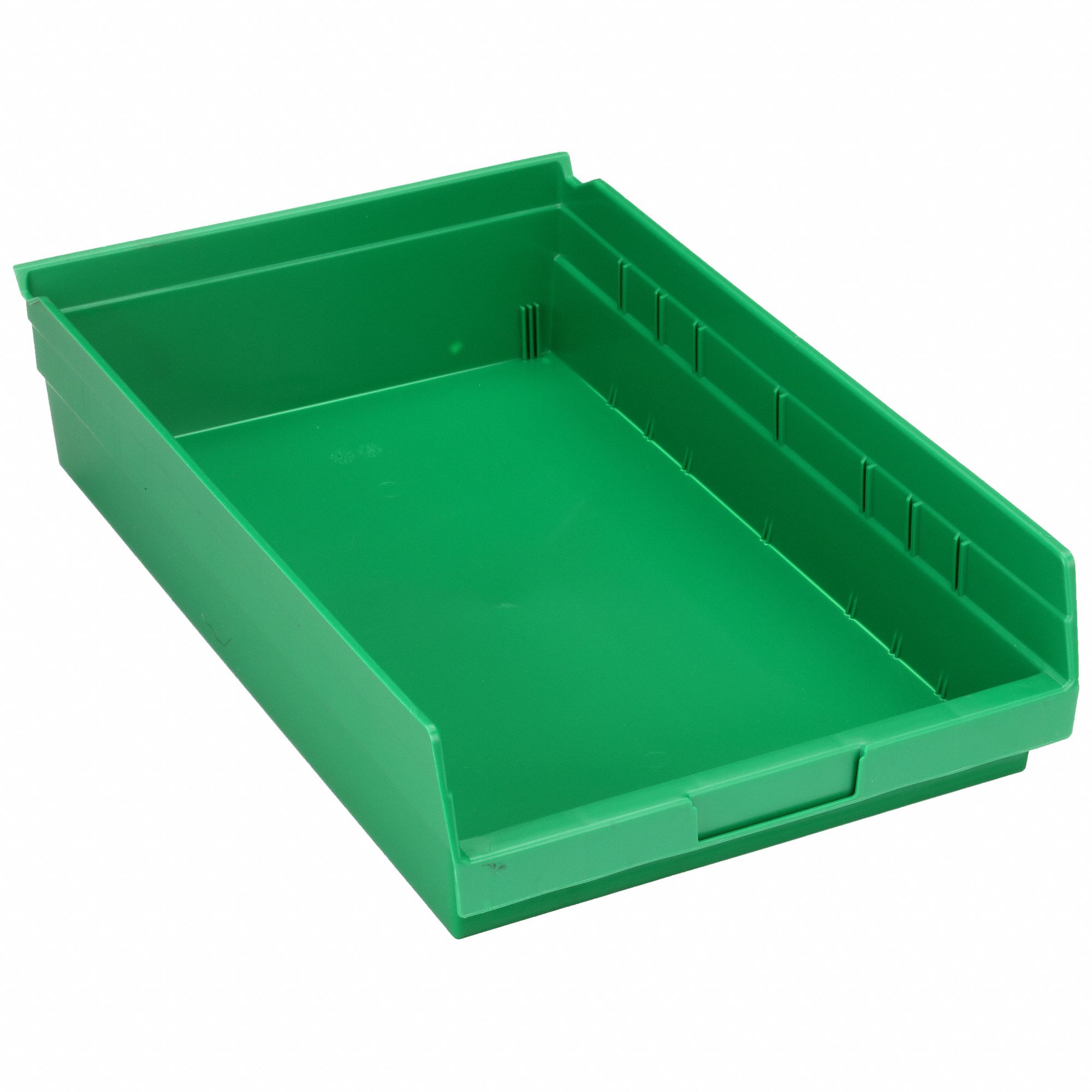 Shelf Bin: 17 7/8 in Overall Lg, 11 1/8 in x 4 in, Green, Nesting Capable