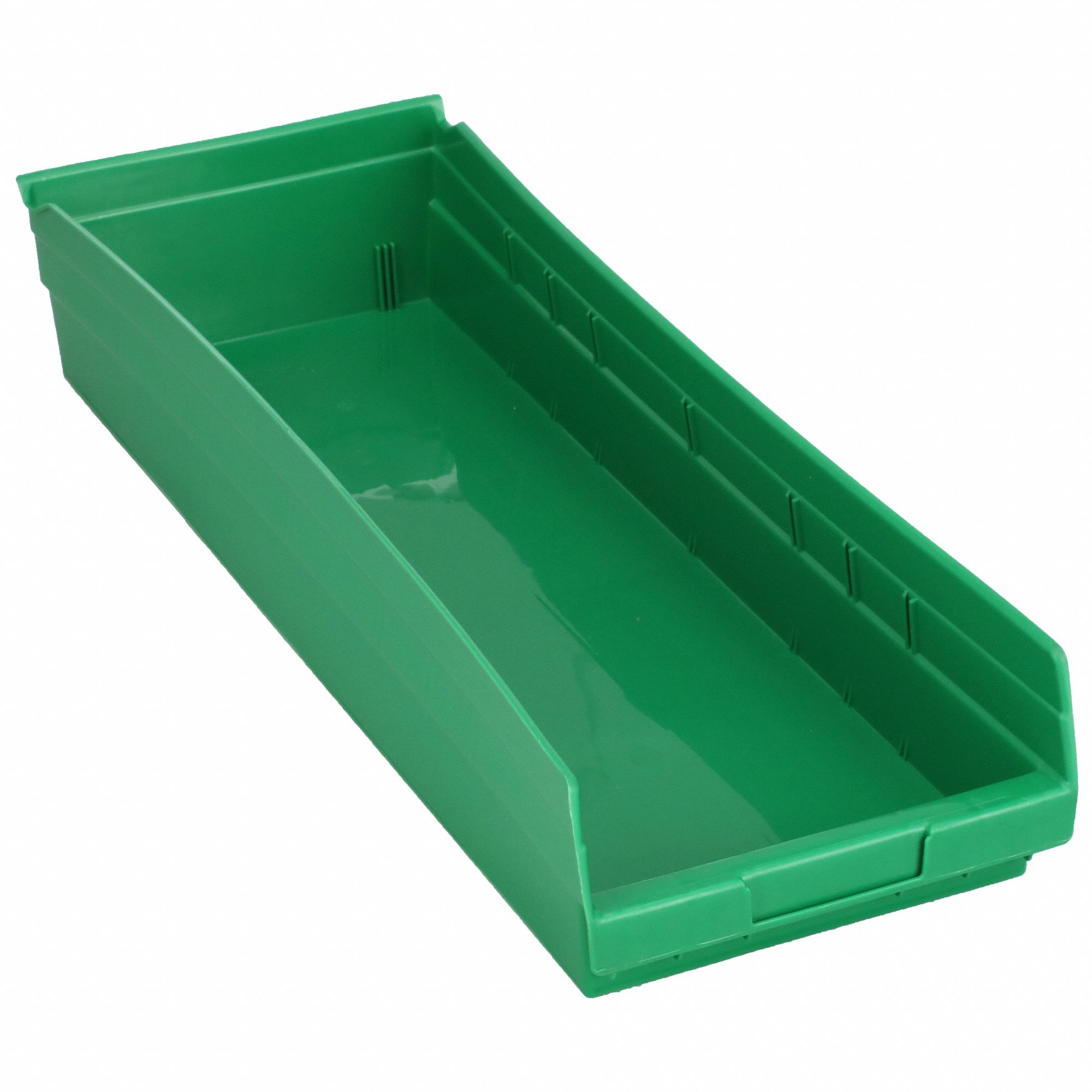 Shelf Bin: 23 5/8 in Overall Lg, 8 3/8 in x 4 in, Green, Nesting Capable
