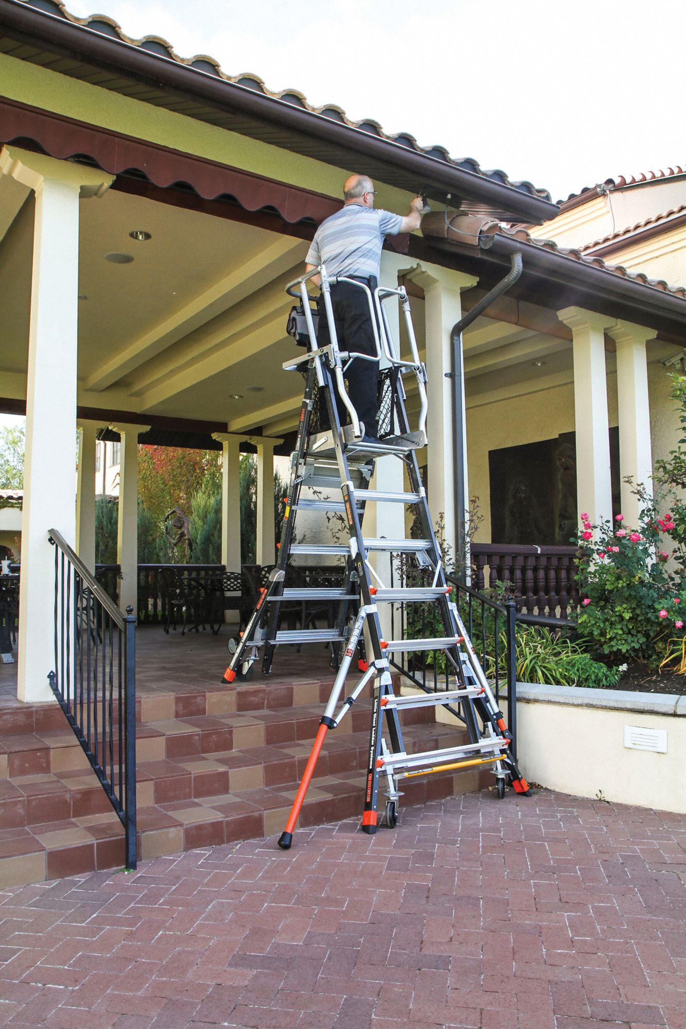 LITTLE GIANT Adjustable Safety Cage Platform Ladder 5 to 9 ft Ladder
