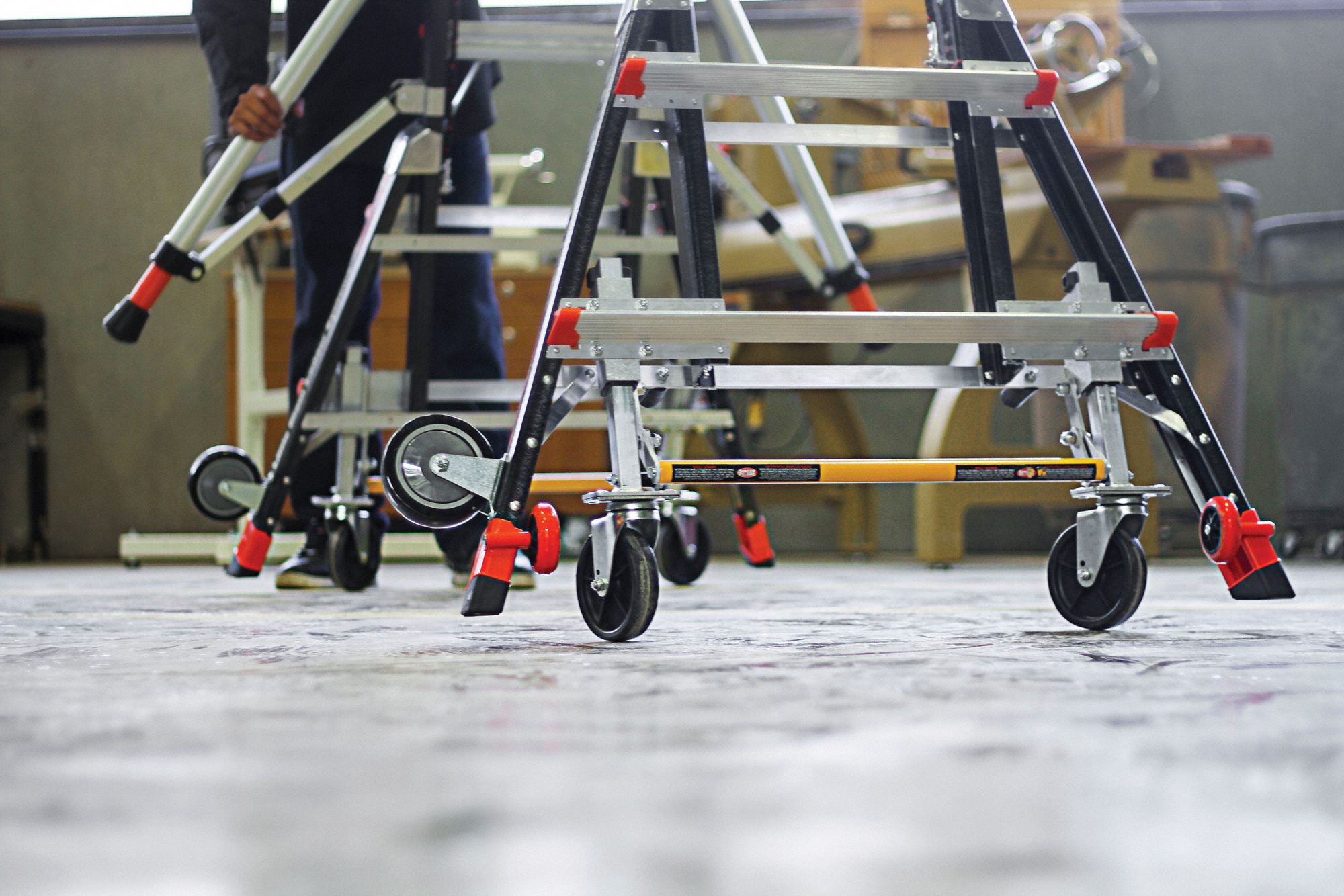 LITTLE GIANT Fiberglass Safety Cage Platform Ladder, 8 to 14 ft Ladder