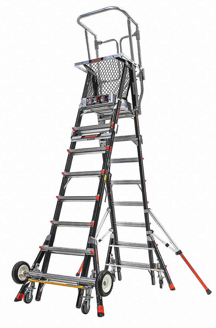 gemakkelijk Bedachtzaam Parel LITTLE GIANT, 8 to 14 ft Ladder Ht, 8 to 14 ft Platform Ht, Adjustable  Safety Cage Platform Ladder - 48WJ61|18515-243 - Grainger