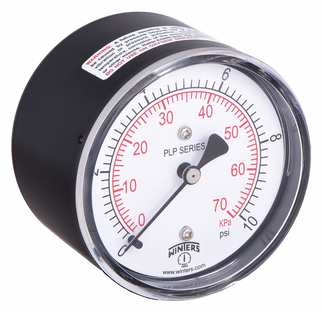 Low Pressure Gauge: For Natural Gas & Other Gases, 0 psi to 10 psi, 2 1/2 in Dial, PLP, IP52