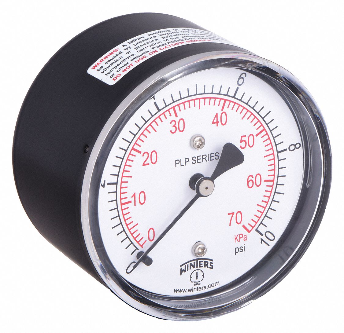 LOW PRESSURE GAUGE, BACK,0 TO 10 PSI