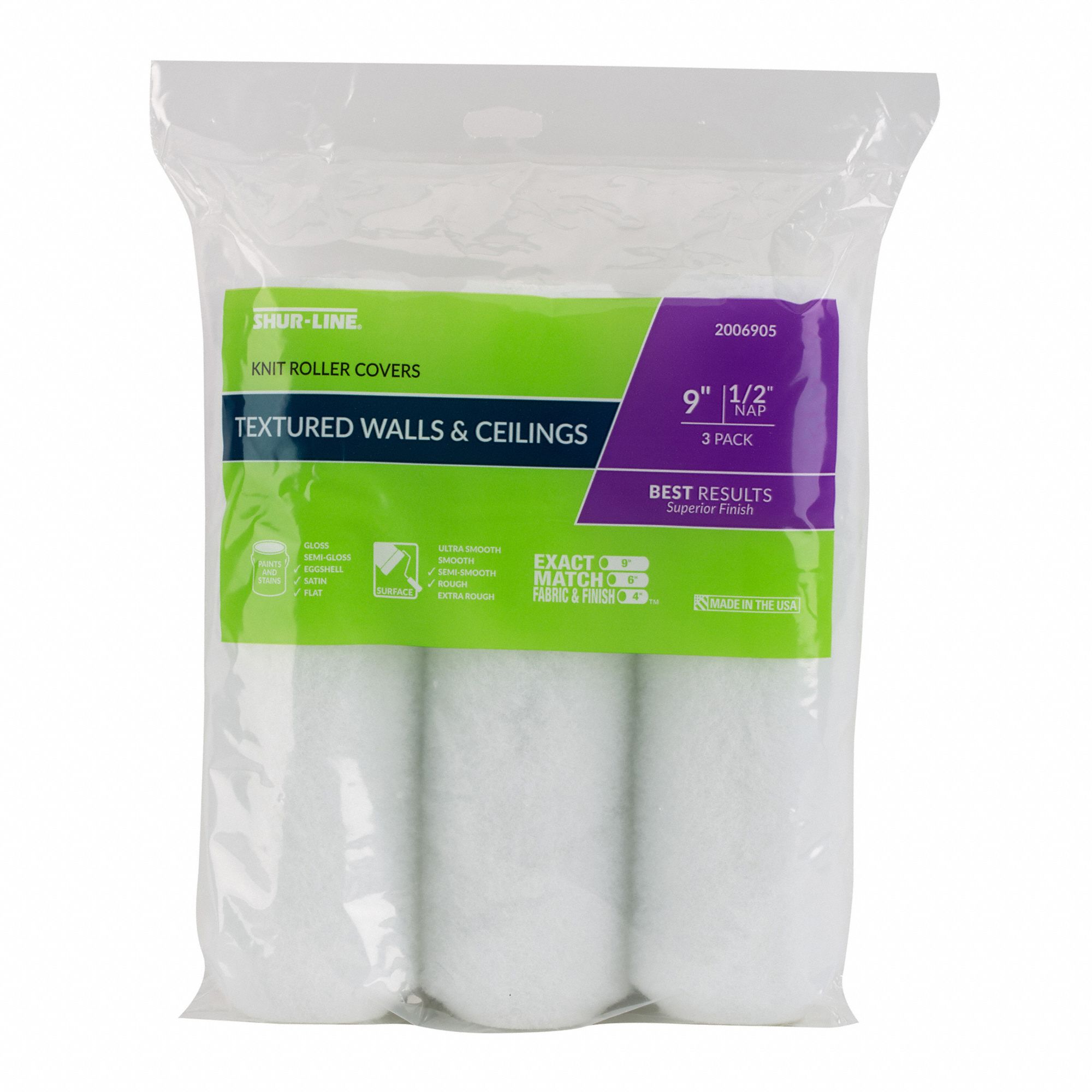 SHURLINE Paint Roller Cover 9 in Lg, 1/2 in Nap Size, Knit Fabric