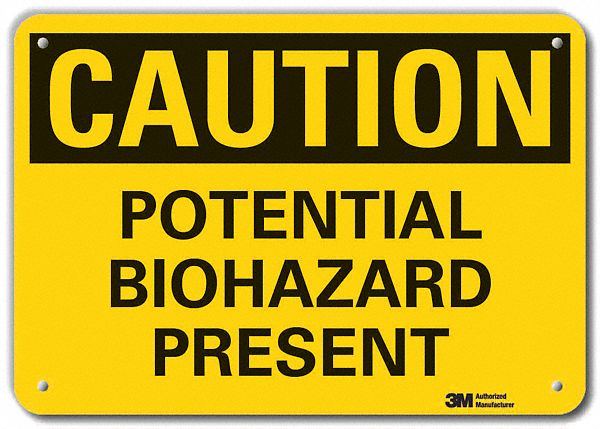 Reflective  Biohazard Caution Sign: Aluminum, Mounting Holes Sign Mounting, Engineer Grade