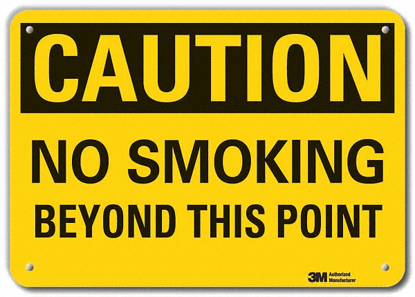 Reflective  No Smoking Caution Sign: Aluminum, Mounting Holes Sign Mounting, Engineer Grade
