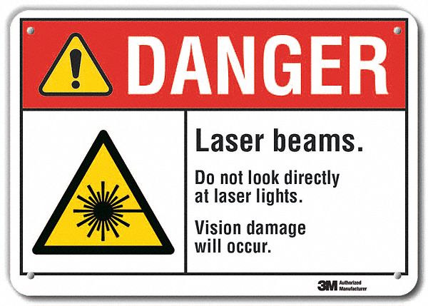 Reflective  Laser Area Danger Sign: Aluminum, Mounting Holes Sign Mounting, Engineer Grade